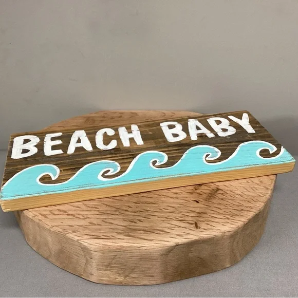 🔵 Vintage Hand Painted “Beach Baby” Solid Wood Crafted Sign - Unique - Picture 5 of 11